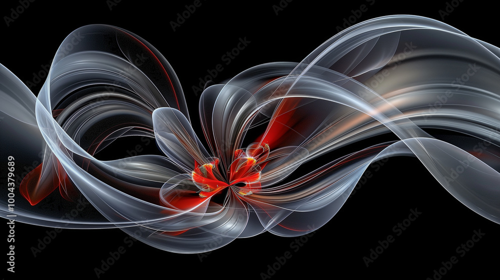 Poster abstract flowing light with red and white energy waves..