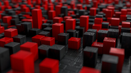 Obraz premium Abstract Red and Black Cubes in a Geometric Pattern..