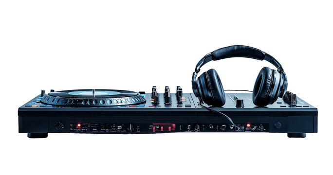 Professional DJ Mixer with Headphones on Transparent Background
