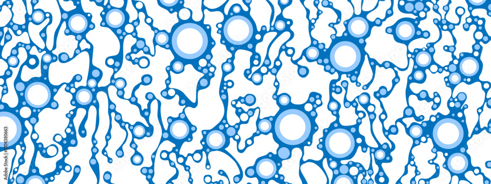 Poster blue circular background frame. space arnament. pattern of chaotic matter, grids. community of point