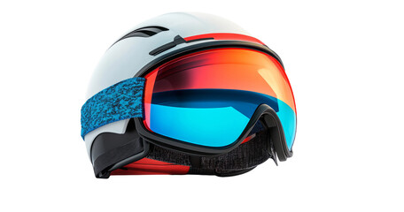 Fototapeta premium White Ski Helmet With Blue and Red Reflective Ski Goggles on Transparent Background