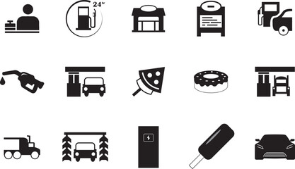 set of icons of gas or service station
