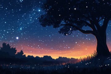 Fototapeta premium Silhouetted Tree Against a Starry Night Sky