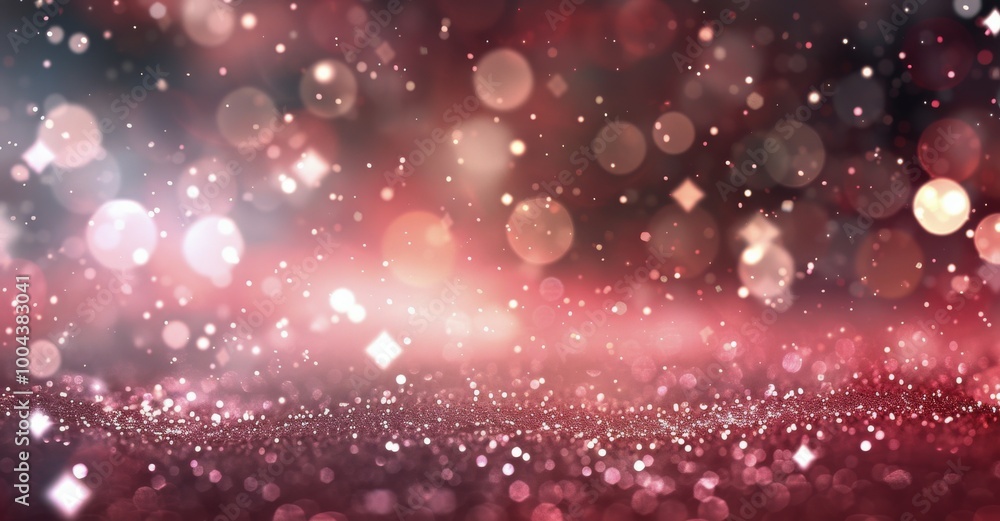 Poster glittering red and pink bokeh background with sparkling lights in evening setting