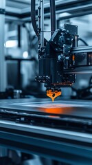 Fototapeta premium A close-up view of a 3D printer creating intricate designs in an advanced workshop during the afternoon hours