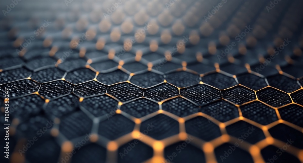Aufkleber hexagonal pattern of metallic mesh on a textured surface during golden hour