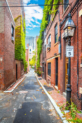 Historic paved street in old city of Boston