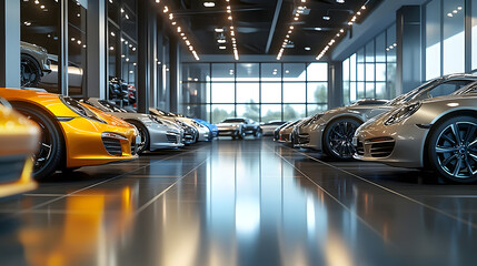 modern car dealership interior with shiny vehicles on display sleek showroom design 3d illustration