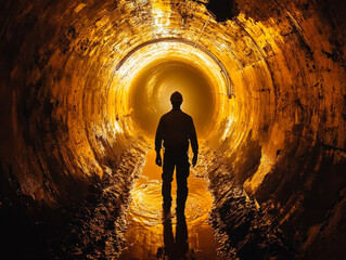 construction worker in an underground tunnel