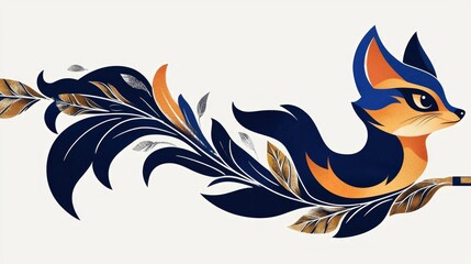 Obraz premium Stylized Fox with Ornate Leaves
