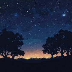 Silhouettes of Trees Against a Starry Night Sky