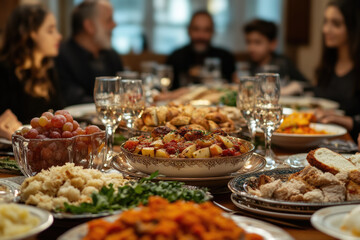 Obraz premium Jewish family celebrating Rosh Hashanah, Jewish new year