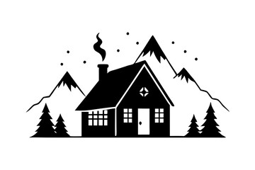  Quaint Cottage with Smoke Rising from the Chimney Silhouette