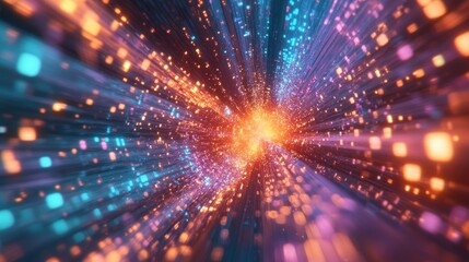 Fototapeta premium A vibrant digital representation of light particles in motion, suggesting energy and speed.