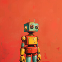 a portrait of a colorful vintage toy robot from the 1980s drawn in the style of the old