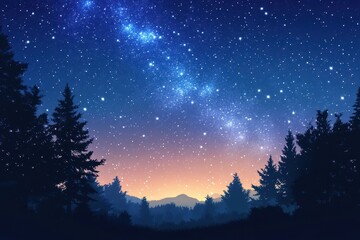 Fototapeta premium Silhouetted Forest Under a Starry Night Sky