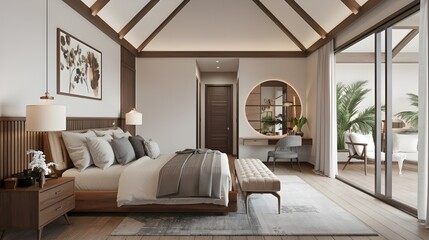 modern living room with bed