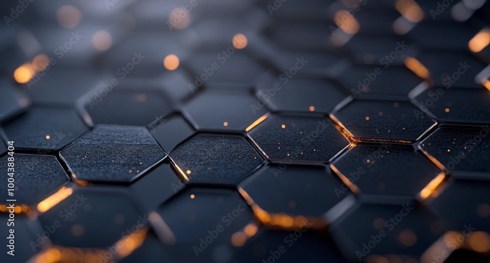 Poster hexagonal pattern of metallic mesh on a textured surface during golden hour