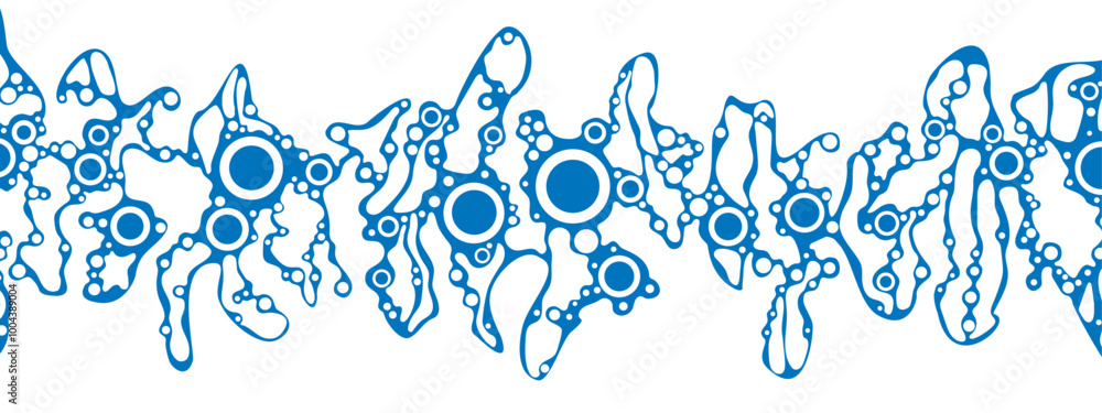 Poster blue circular background frame. space arnament. pattern of chaotic matter, grids. community of point