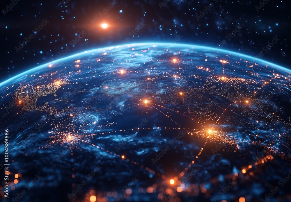 Poster global network connectivity visible from outer space