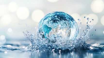 A globe splashes into water, symbolizing the Earth's beauty and fragility.