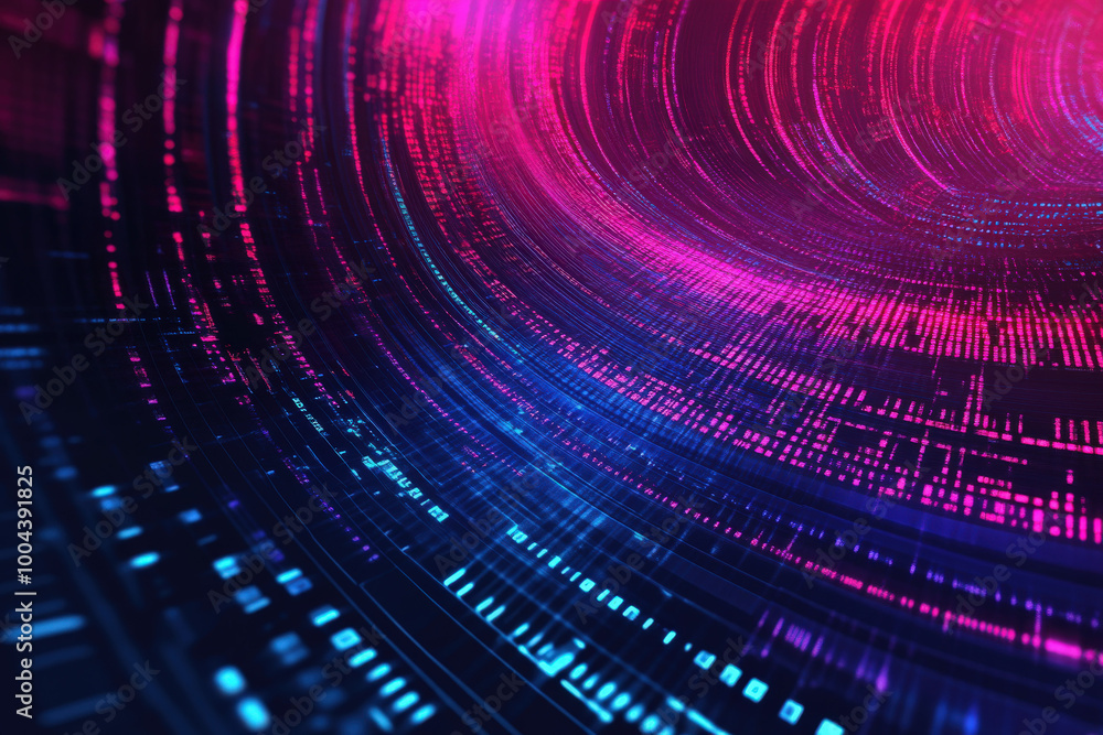 Poster Vibrant swirling patterns of digital data in vivid hues of blue and pink create a mesmerizing visual experience of technology. Generative AI