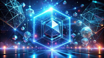 Obraz premium Futuristic Geometric Shapes with Glowing Particles in Abstract Tech Concept