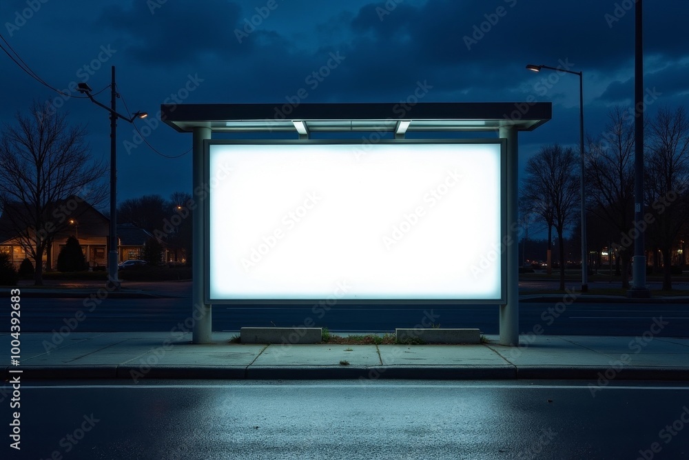 Wall mural blank billboard bus stop shelter night 2. high quality