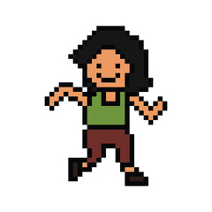 Obraz premium Cute pixel cartoon 8bit character woman lady run or running jog cardio lifestyle for decoration life style 8 bit female jog marathon exercise png vector.