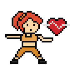 Fototapeta premium Cute cartoon pixel character cute woman exercises training dance lifestyle music decoration life style 8 bit female girl dance with music game fitness isolated PNG vector.