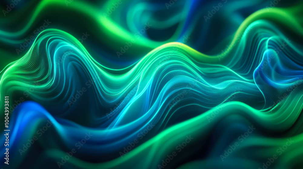Poster colorful light waves create an ethereal atmosphere in a dark setting with vibrant hues and smooth tr
