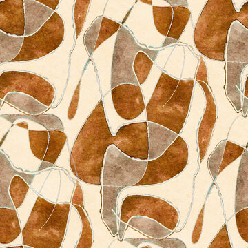 Fototapeta Abstract seamless pattern with watercolor drawing in doodle style.