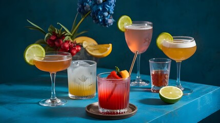 group of cocktail with fruits