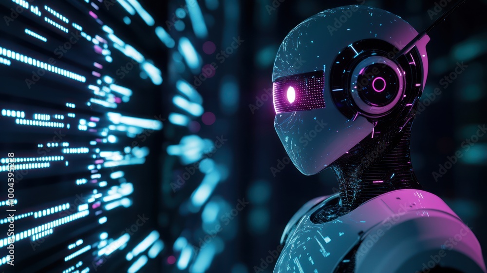 Poster futuristic ai robot in a data center
