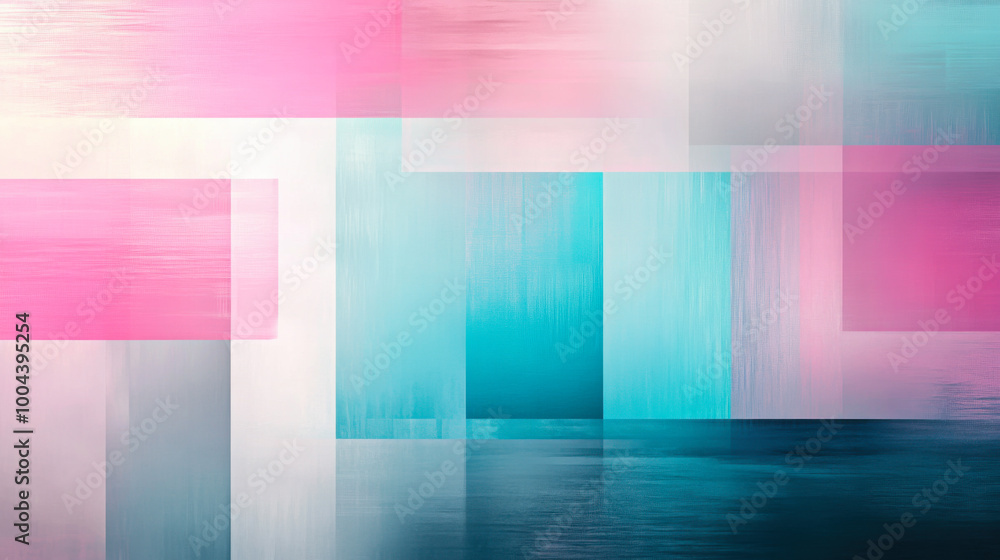 Poster colorful geometric patterns with pink, blue, and gray shapes creating a modern abstract design on a 