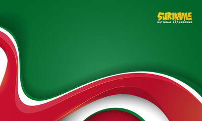 Green and red background with waving red shape in simple 3d style. Suriname independence day