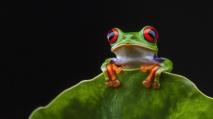 Fototapeta premium Red-Eyed Tree Frog on a Leaf