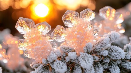 Intricate Ice Sculpture Under Sunset Glow