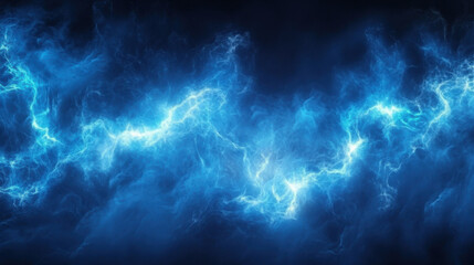 Realistic thunder light and blue smoke cloud bottom frame. Mysterious lightning glow border wide panoramic element. Fluffy magic spell mist glowing with bolt energy charge overlay turquoise design