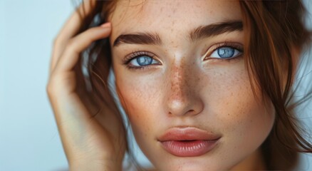 Fototapeta premium Close-Up Portrait of Woman With Freckles