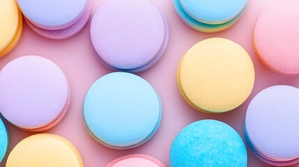 Obraz premium Colorful Macarons on Pink Background - Sweet Treats & Bakery Delight