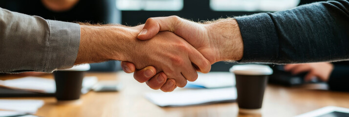 A successful business handshake symbolizes trust and collaboration in professional setting. This moment captures essence of partnership and agreement during meeting