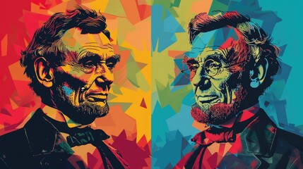 Abstract portrait of Abraham Lincoln in vibrant colors.  A modern take on a historical figure.  Perfect for art, history, and politics.