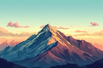 Majestic Mountain Peak at Sunset with Soft Clouds
