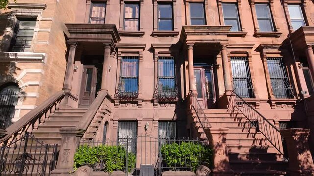 Harlem Brownstones in Mount Morris Park Historic District. Row of Townhouses Manhattan, New York City