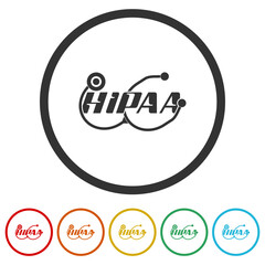 HIPAA Compliance sign. Set icons in color circle buttons