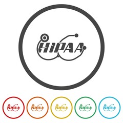 HIPAA Compliance sign. Set icons in color circle buttons