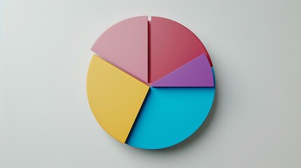 Fototapeta premium A pie chart in vibrant colors representing market share data with a modern, minimalistic design, set against a light grey background