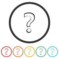 Question mark icon. Set icons in color circle buttons