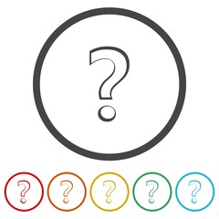 Question mark icon. Set icons in color circle buttons